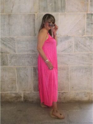 MAXI VESTIDO HALTER MUJER PLISADO SATÉN