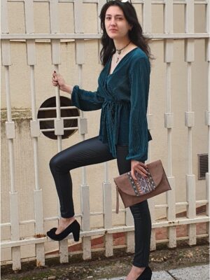 Blusa plisada mujer cruzada