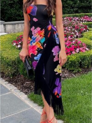 Vestido mujer estampado con flecos